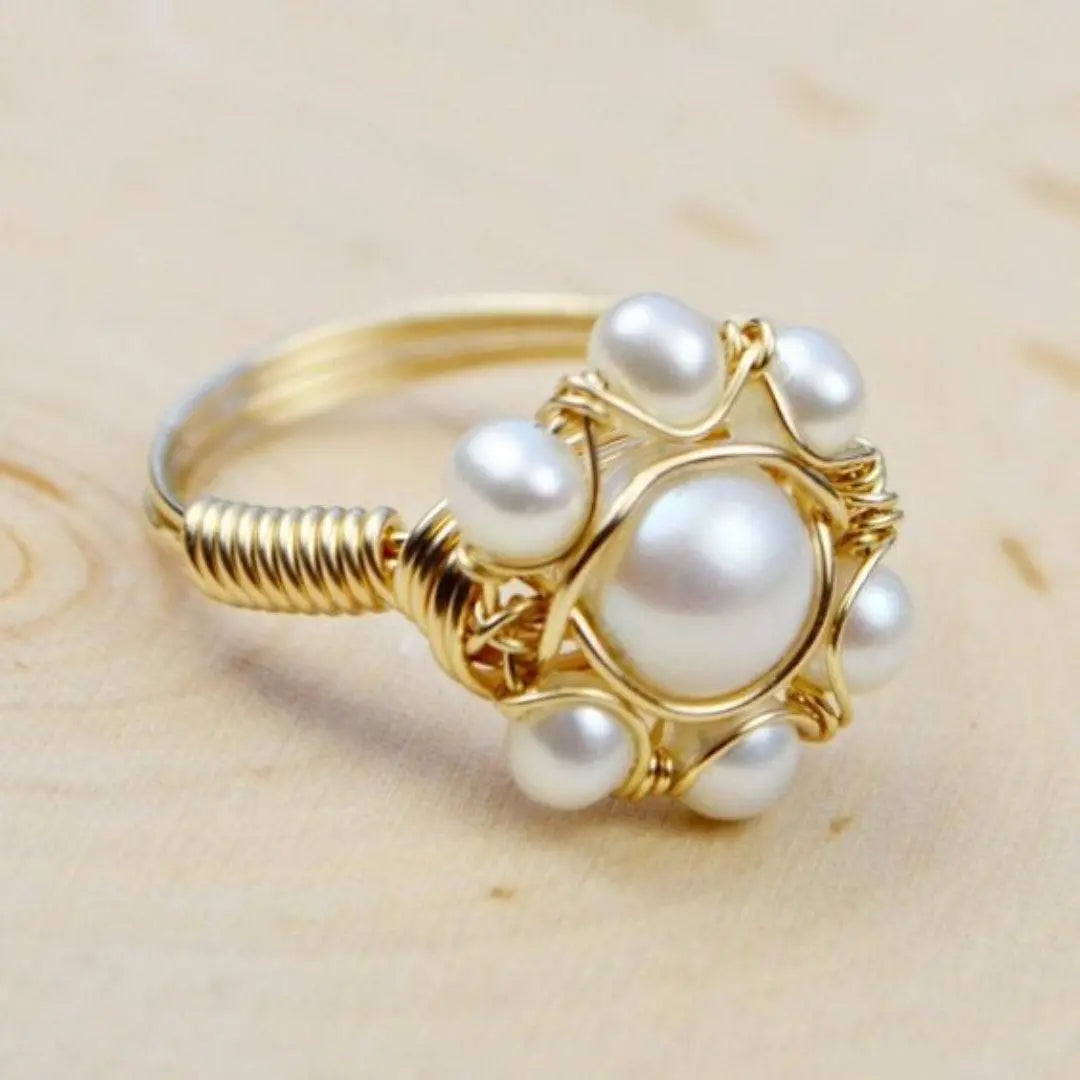 Vintage Inlaid Bead Golden Ring