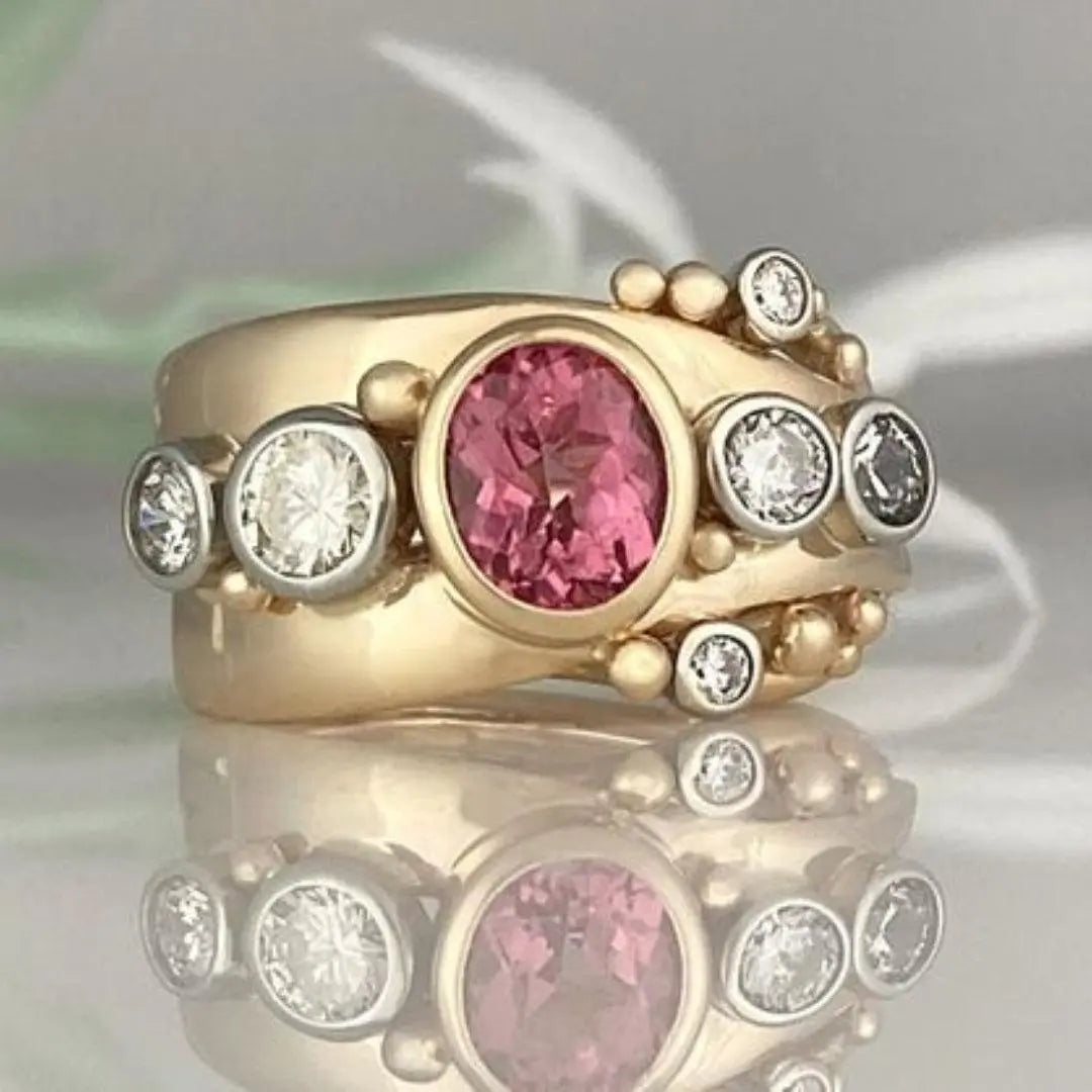 Golden Vintage Ring with Red Zircon