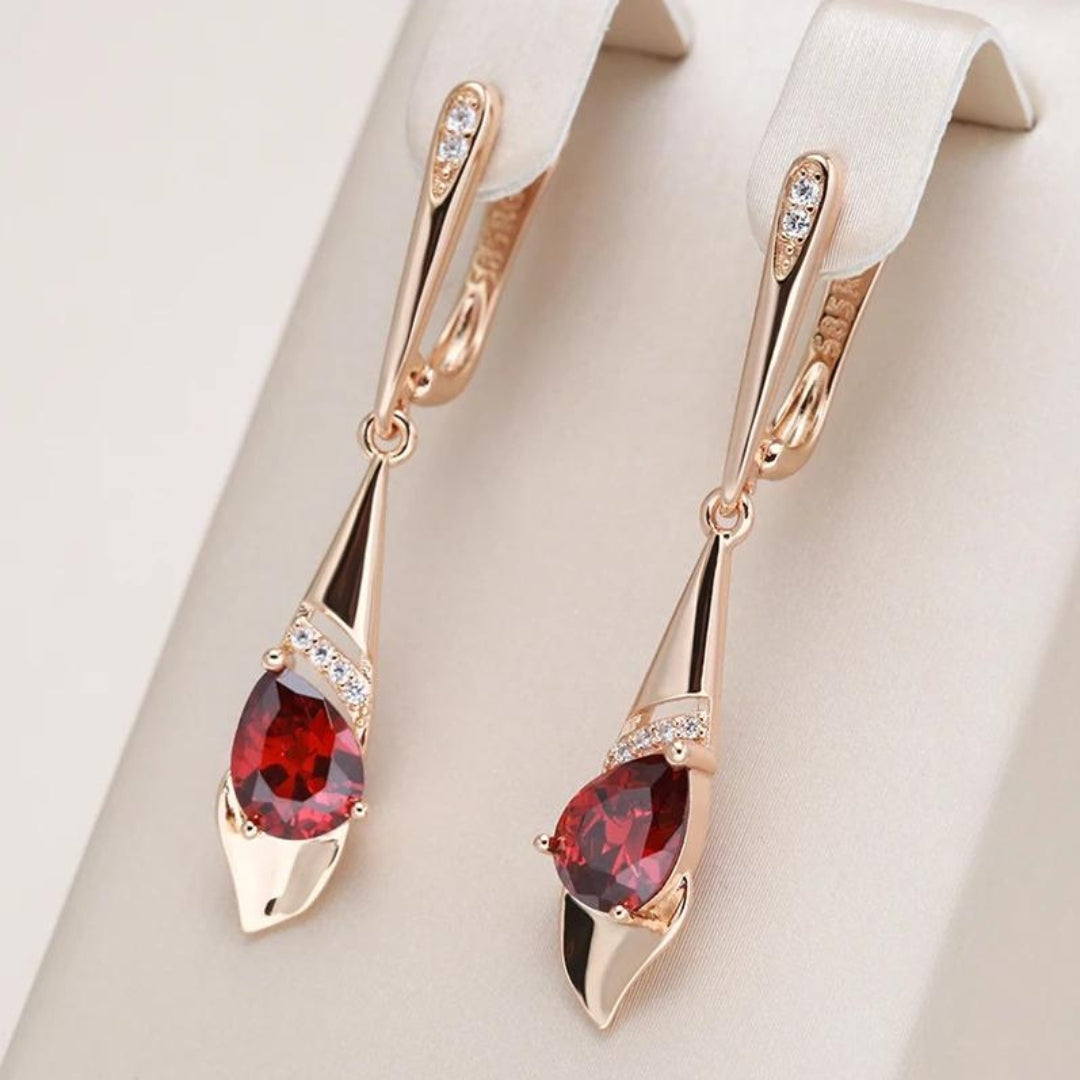 Red Reverie I Gold Pendant Necklace with Red Crystal