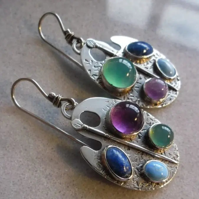 Vintage Multicolour Painting Panel Earrings