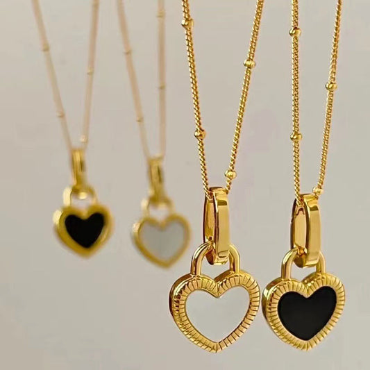 Shadow & Light I Black and White Heart Necklace