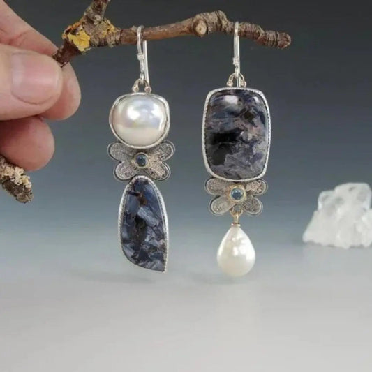 Dark Earrings with Vintage Pearls
