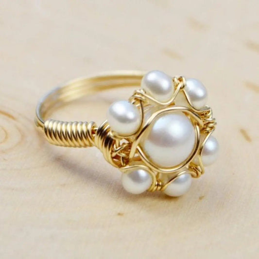 Vintage Inlaid Bead Golden Ring