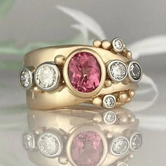 Golden Vintage Ring with Red Zircon