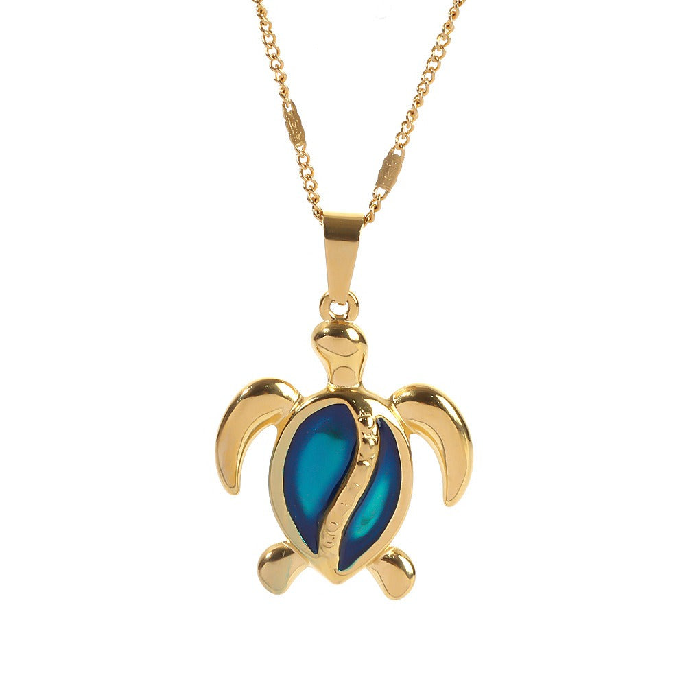 Gilded Shell I Blue Opal Gold Turtle Necklace