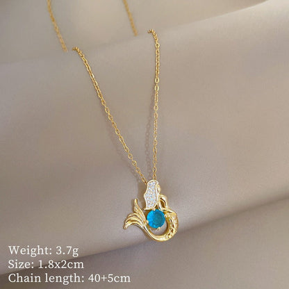 Golden Mermaid I Blue Crystal Necklace