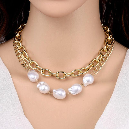 Pearl & Gold Harmony I Chained Gold Pearl Necklace