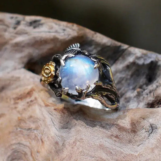 Vintage Moon Crystal Ring in Silver