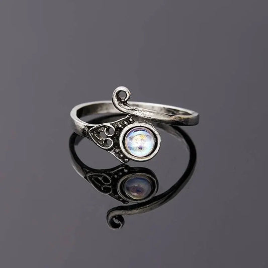 Vintage Open Moon Crystal Ring