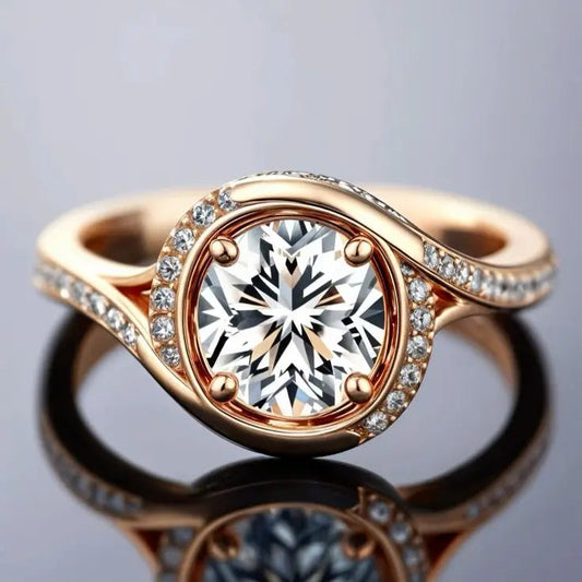 Vintage Gold Plated Spiral Inlay Crystal Ring